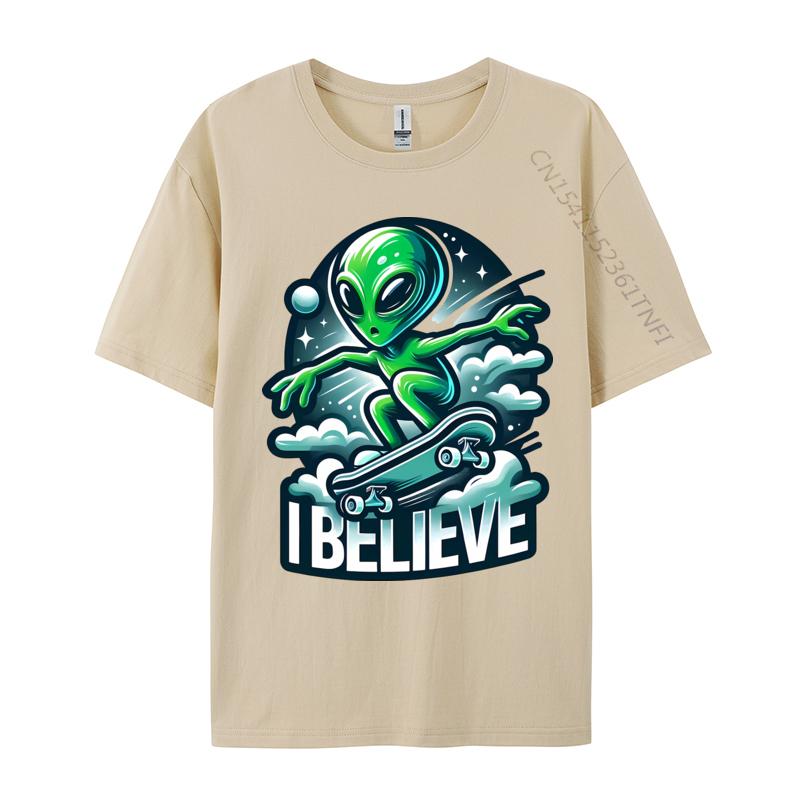 I Believe Skater Alien T Shirts Company Tops Shirts Pure Cotton Tees Anime Printed Tshirts Funny Shirts