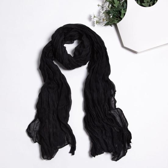Women Scarf Solid Color Long Wide Crumple Thin Decorative Soft Perspective Wrinkled Scarf Clothes Accessory