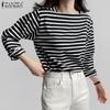 Women Casual Square Collar Long Sleeve Stripe Blouse
