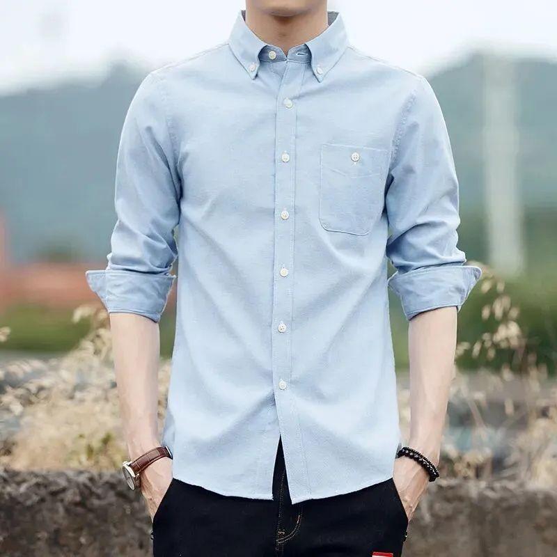 Spring Autumn Polo-neck Solid Long Sleeve Business Shirt Single Breasted Top Cardigans Men