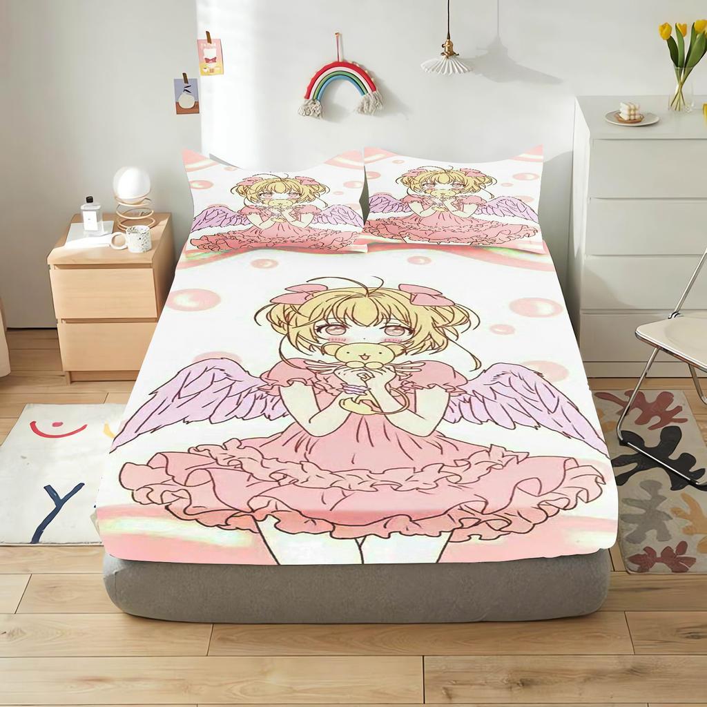 Cardcaptor Sakura Cartoon Fitted Sheet Cover For Teenager, Elastic Bedding, Cute Digital Printing Sheets, Bedding Children