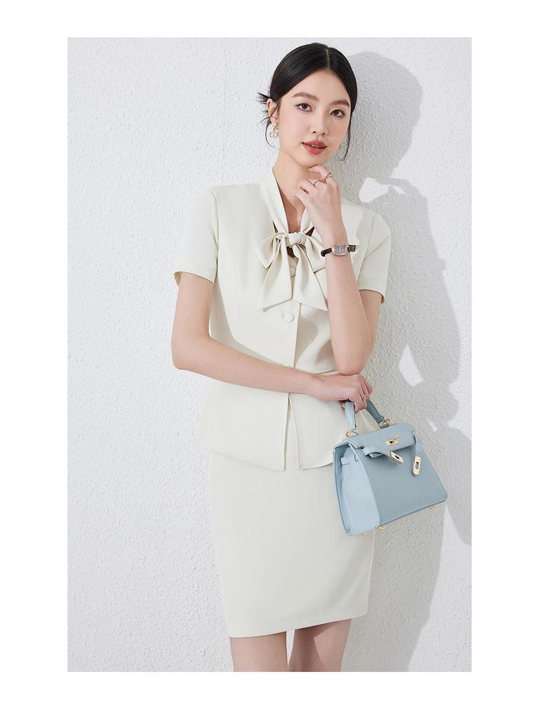 Women's Thin Dark Blue Short-Sleeve Suit Set - Summer Hotel Front Desk, Lobby Manager, Jewelry Store Uniform