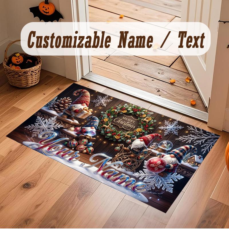 Christmas Theme Soft Crystal Velvet Rug Custom Name & Text Print Non Slip Floor Rug for Bedroom Living Room