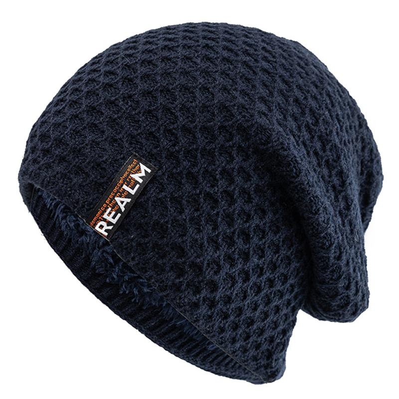New Unisex Winter Hats For Men & Women Warm Ski Beanie Hat Letter Label Decor Thermal Lined Knitted Hat