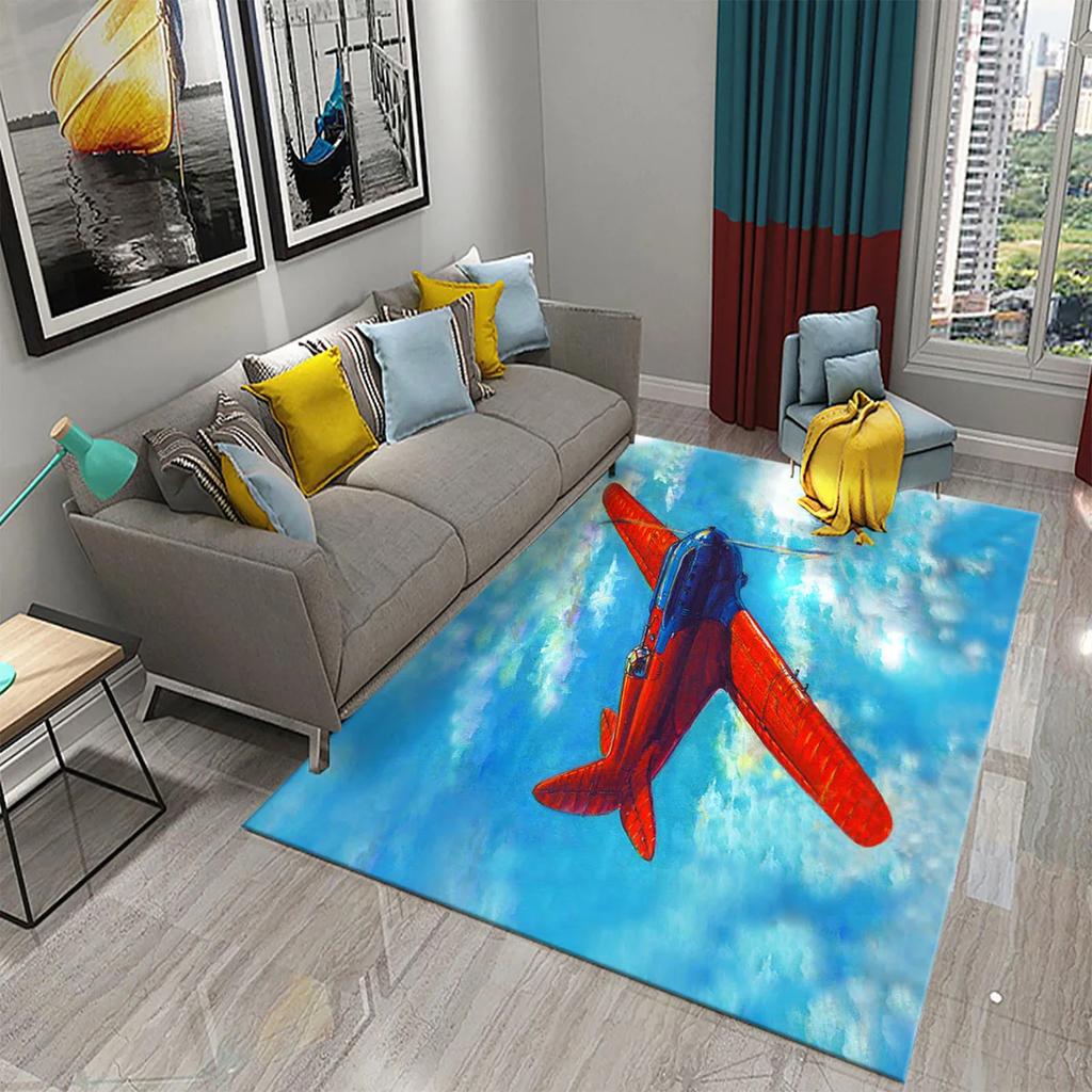 3D Bunter Ölgemälde Flugzeug Teppich für Wohnzimmer Schlafzimmer Dekor Teppiche Badezimmer Küche Rutschfeste Bodenmatte Heimdekor Teppiche