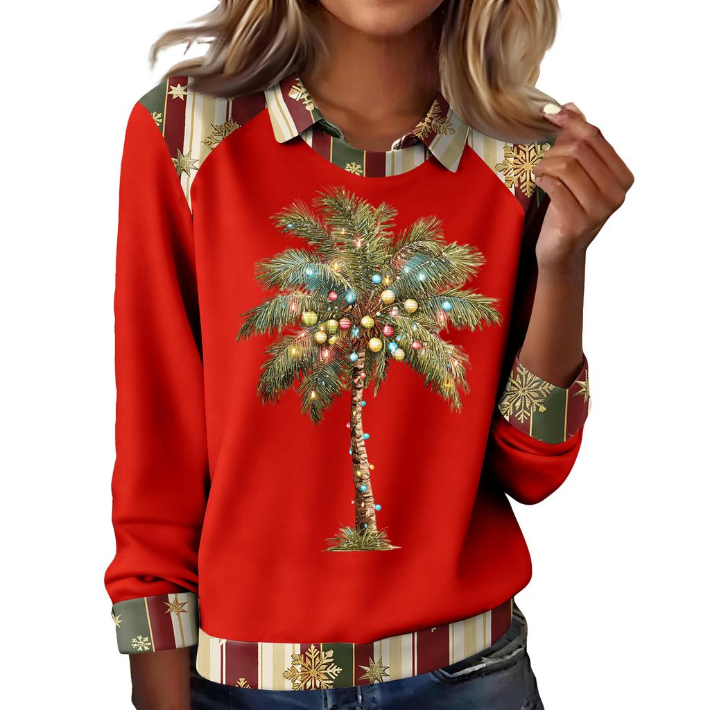 Women's Fashion Christmas Printed Long-Sleeve Pullover Top