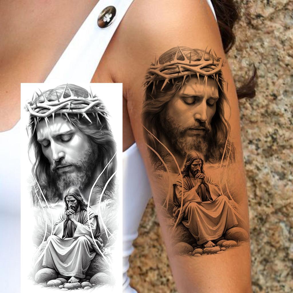 1 lapelis Realistiški Jėzaus Šventosios Motinos Maldos Laikini Tatuiruotės Vyrams Moterims Suaugusiems Ilgai Išliekančios Vandeniui Atsparios Laikinos Netikros Tatuiruotės Lipdukas