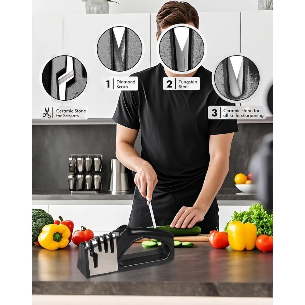 4 in 1 Küchenmesser Schärfer, Tragbares Rutschfestes Basis Multifunktions Messer Schärfset, Küchenhelfer Zubehör