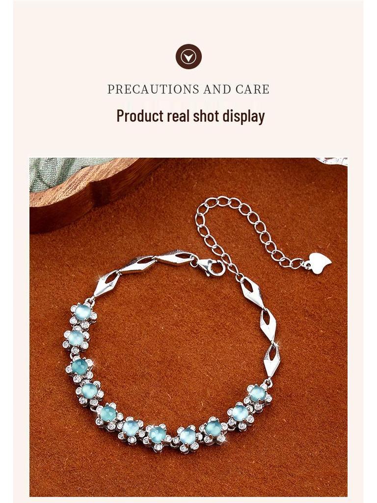 S925 Sterling Silver Blue Jade Bracelet: Stylish, Non-fading, Retro Chinese Design for Women