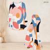 Women Plus Size V Neck Three Quarter Sleeve Printed Flared Top And Flared Pants Two Piece Set