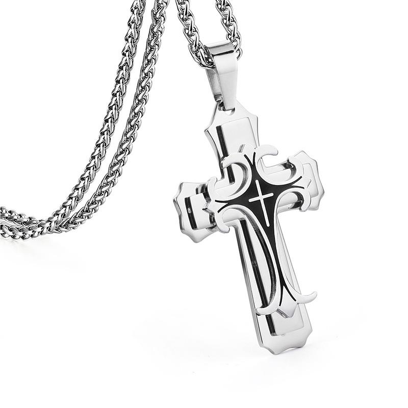 Bible Silver Color Jesus Cross Stainless Steel Pendants Necklaces Byzantine Long Chain Necklace for Men Jewelry Colar Collier