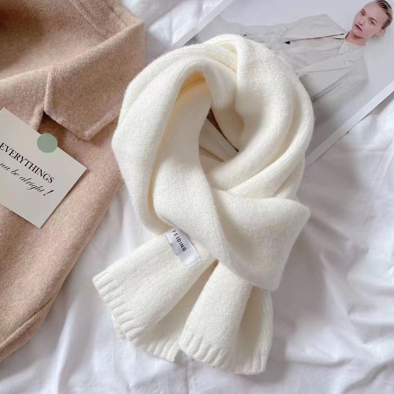 Scarf Female Winter Ins Wind Solid Color Knitted Warm Versatile Student Winter Small Scarf Male