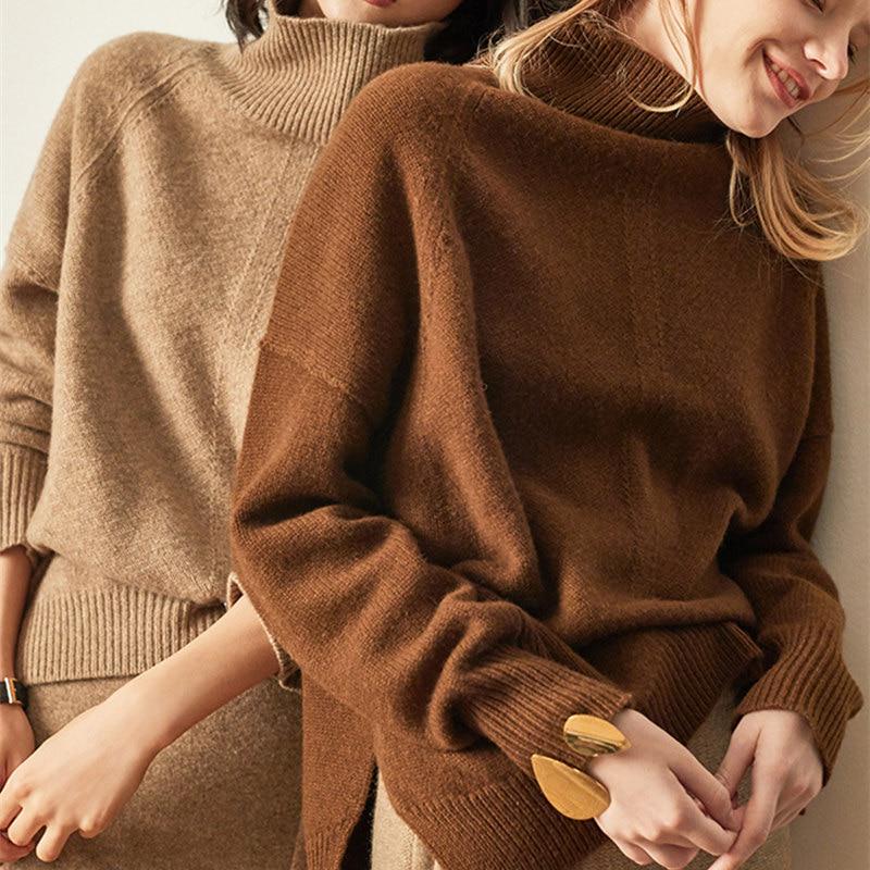 SCIONE Sweater Autumn Winter Warm Cashmere Women's High-Necked Pullover Loose Thick Sweaters Knit