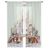 Christmas City Houses Building Castle Chiffon Sheer Curtains for Living Room Bedroom Decoration Window Voiles Tulle Curtain