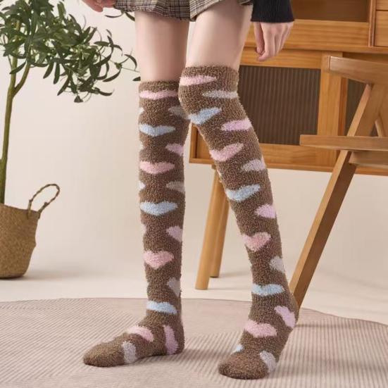 Women Long Floor Socks Soft Fluffy Over Knee Socks Colorful Warm Thick Thigh High Socks for Home Indoor Wear Bedroom Sleeping