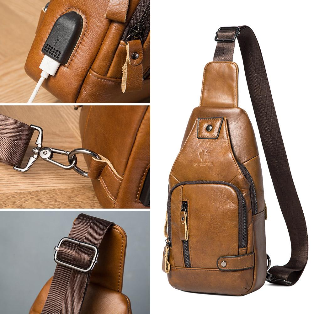 Men's  Chest Bag  Genuine Leather Crossbody Shoulder Bags Multifunction Travel Outdoor Messenger Pack Fashion