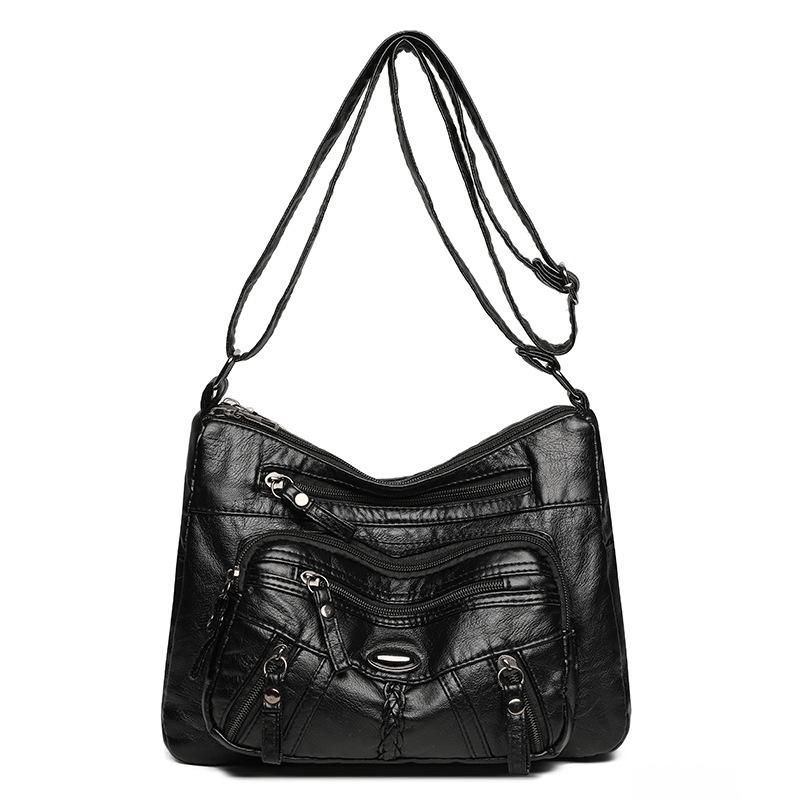 Damska miękka skórzana torba na ramię z wieloma kieszeniami, torba crossbody, torba dla mamy w średnim wieku