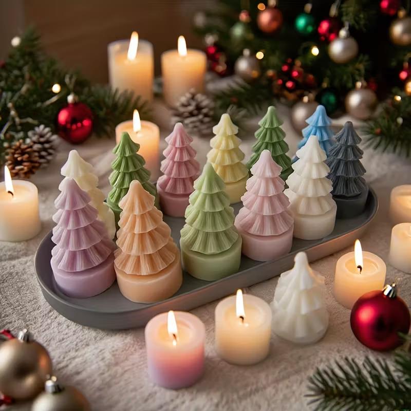 DIY Christmas Tree Candle Silicone Mold Christmas Party Decoration Aromatherapy Plaster Making Mould Home Ornament New Year Gift