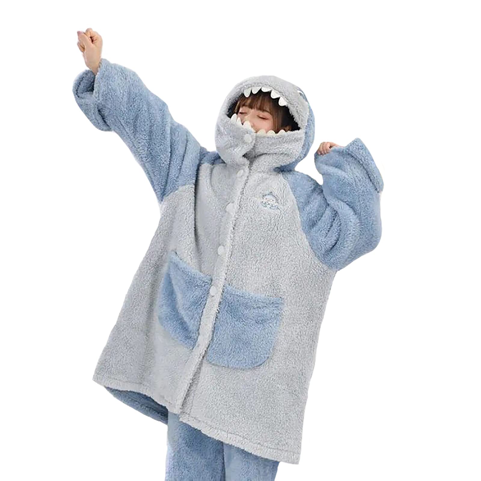 

TOWYYO Shark Pajama Funny Open Cold Weather Loungewear for and and Size L Set, Unisex, Tail, Gloves, Hooded, Front, Fluffy, Warm, Loungewear, Spring, синий
