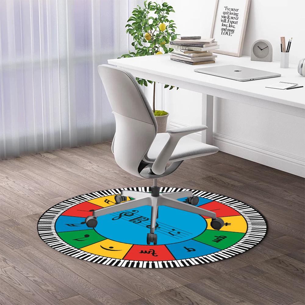 Piano Keyboard Music Note Educational Round Colorful Chord Circle Flannel Carpet For Music Room Kids Learning Instrument Themed