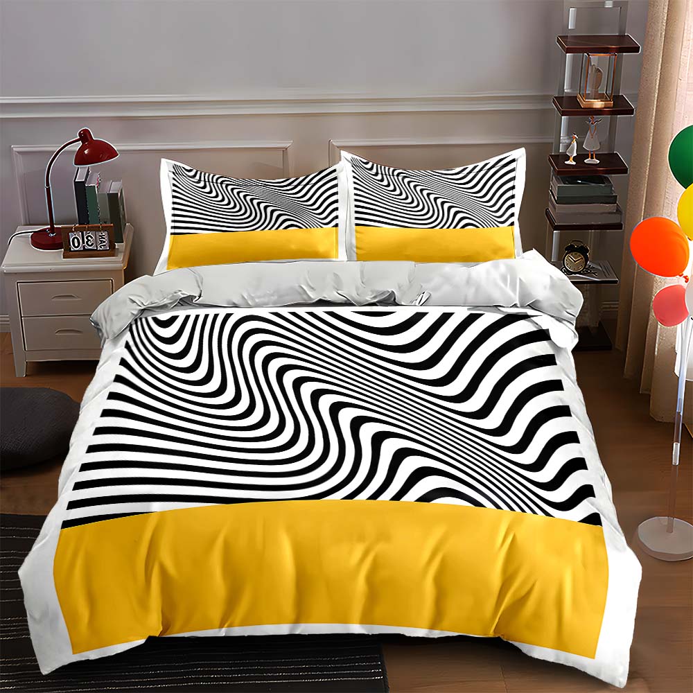 

Wavy black stripes Bedding Duvet cover sets Duvet covers Pillowcases gifts (1 * Duvet Cover 2 * Pillowcases, without duvet insert) 135x200cm