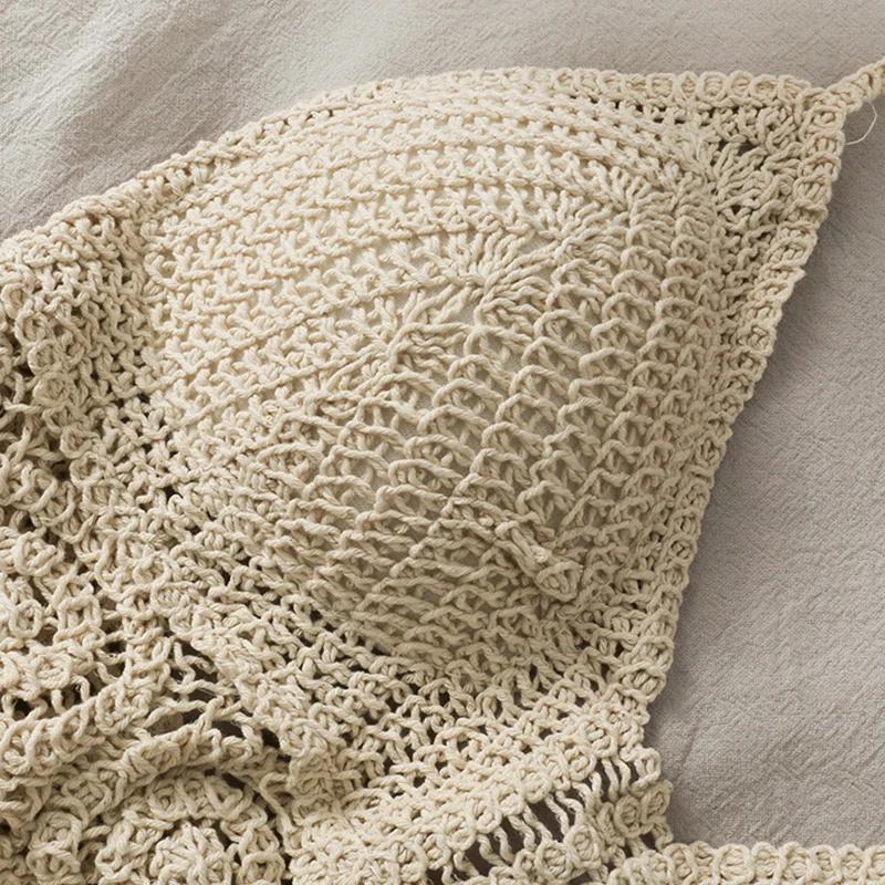 Sexy Boho Plážová Dovolená Tílko s Zavazováním za Krk Dámské Háčkované Plavky Podprsenka Bez Zad Vesta s Výřezy Třásněmi Tílko Dámské Crop Topy
