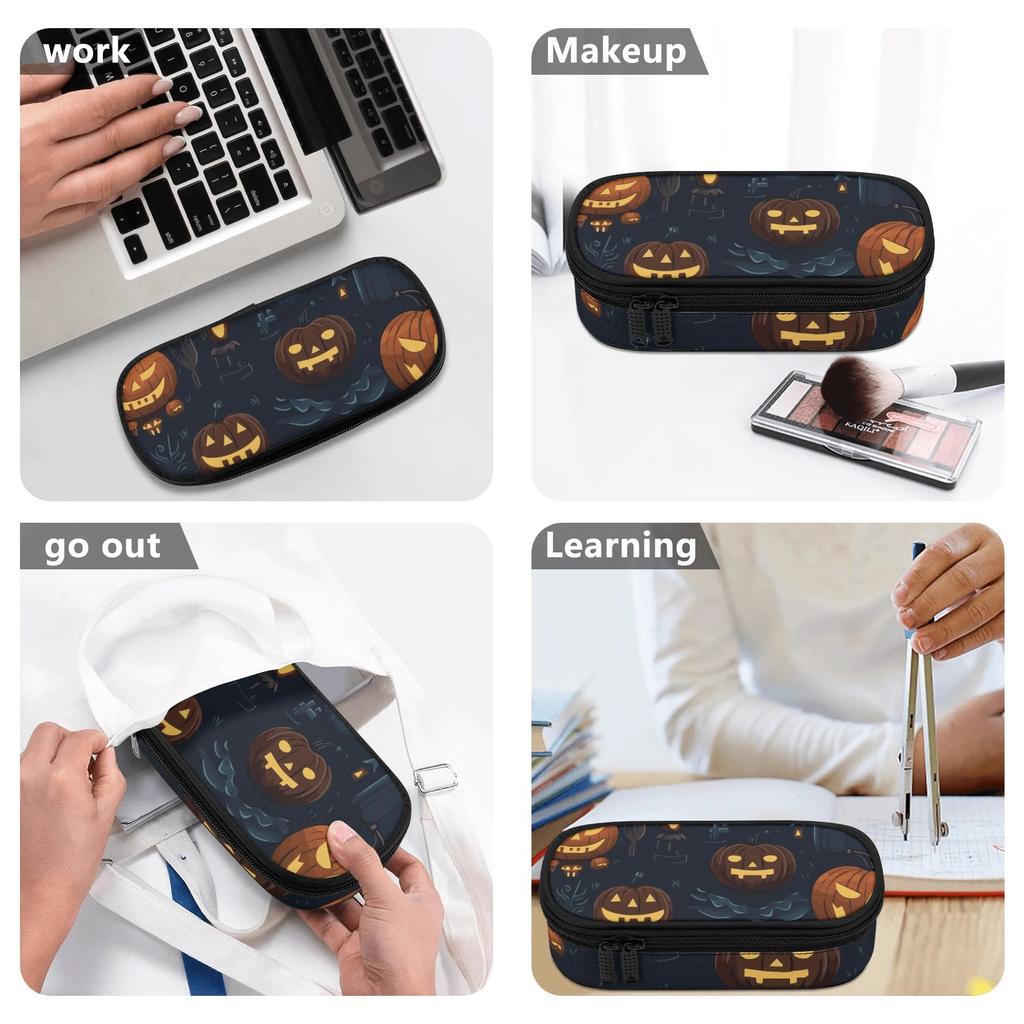 Pencil Pouch 300D Polyester Large Capacity Full Zipper Closure with Mesh Pocket Removable Divider and Pen Slots for Classroom Use