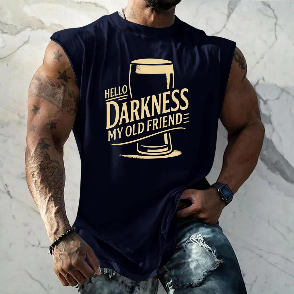 Men's Sleeveless Muscle Tank Top with Beer Themed Graphic Print Vintage Style Casual Summer Vest for Outdoor Activities