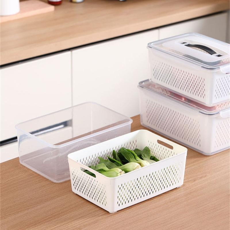 Storage Container for Refrigerator Food Practical Fridge Crisper with Drain Basket Clear and Practical Fruit Organizer