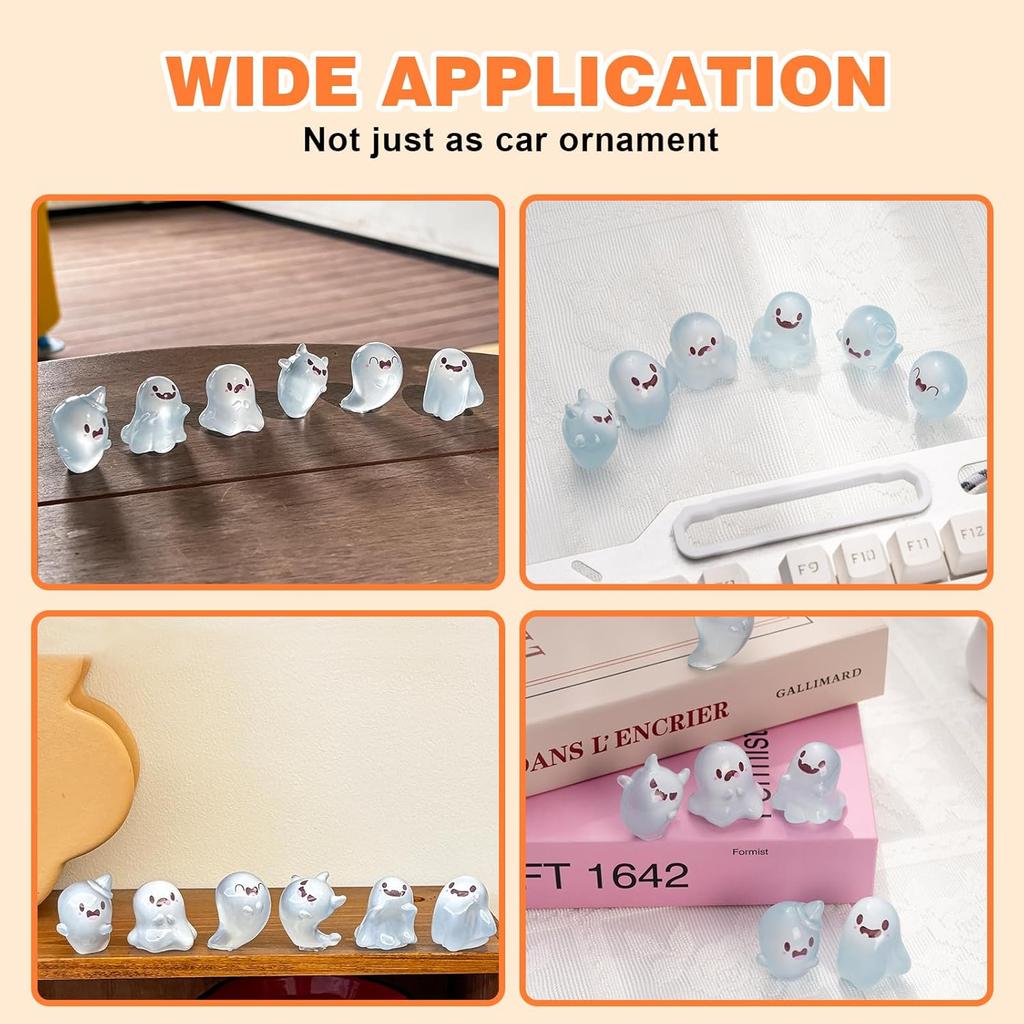 Luminous Ghost Car Dashboard Decor, 6PCS Fun Ghost Car Dash Decorations, Rear View Mirror Ornament, Interior Accessories for Home Office