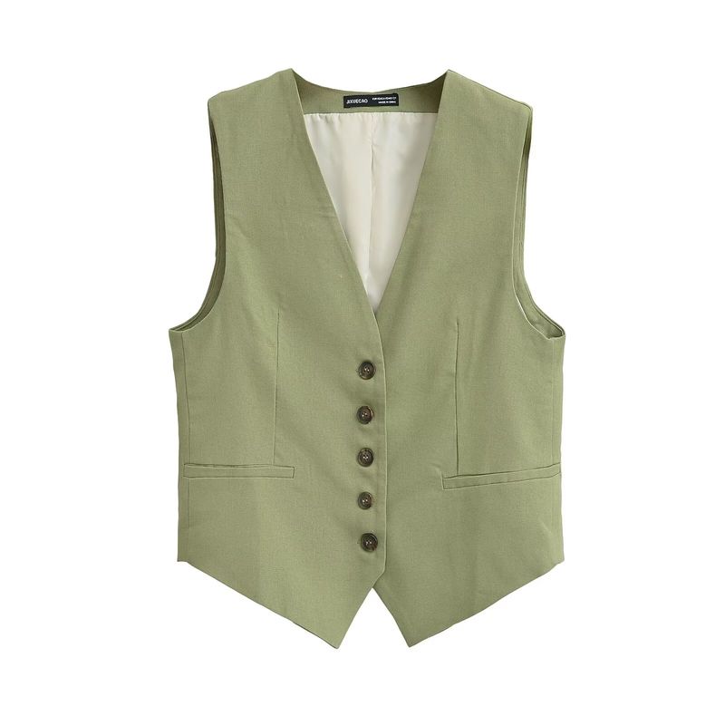 Kaslead New Arrival Women's Fashion Style Linen Blend Vest Casual Shorts 8025939 8026939