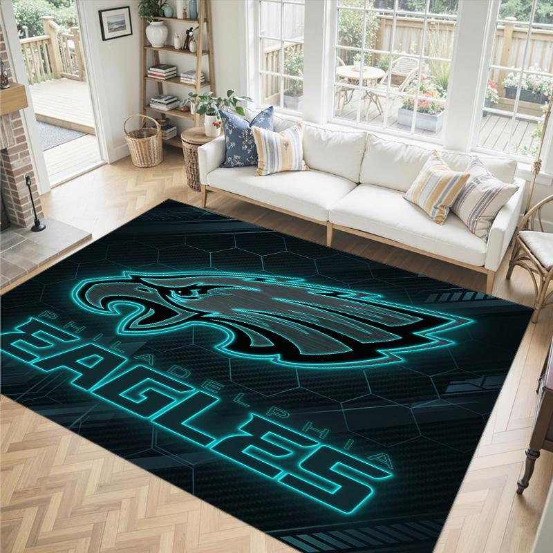Philadelphia Eagles Design Kristall-Samt-Teppich Gemütlich Nicht?Rutschfester Teppich mit Aufdruck für Schlafzimmer Wohnzimmer Eingang