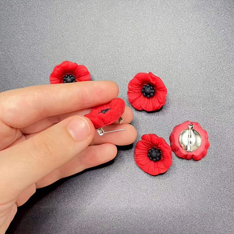 5pcs Vintage Red Poppy Flower Brooches - Elegant Resin Fashion Jewelry for Men & Women, Perfect for Clothes, Backpacks, Hats