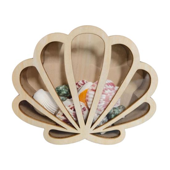 Wooden Shell Display Case Handcrafted Rustic Sea Shell Shadow Box Seashell Shaped Storage Display Box Home Office Desktop Decoration