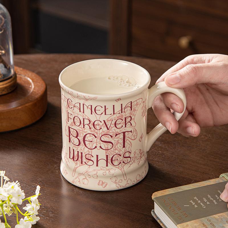 

Ретро стиль Ins Высокая красивая кружка Ниша чашка для кофе Высококачественная керамическая кружка Офисная чашка для воды Чашка для завтрака 301-400ml