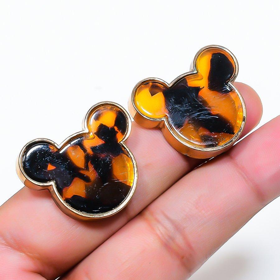 Natural Montana Agate Gemstone Brass Jewelry Earring 0.99 RE-72