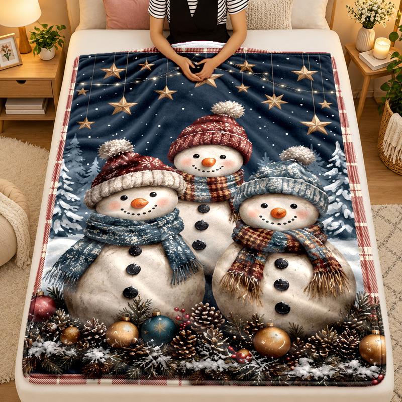 Christmas Theme Flannel Blanket, Warm Soft Throw Blanket, Xmas Holiday Home Gift