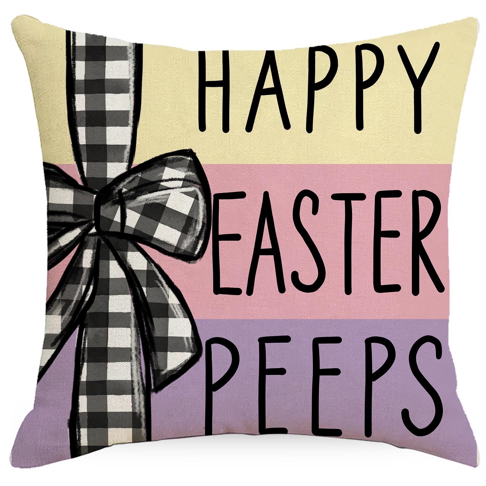 

Easter Pillow Case Linen Sofa Pillow Living Room Decoration Printed Rabbit Easter Egg Pillow 45 * 45Cm