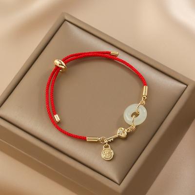 2023 New Chinese Style Safe Buckle Transfer Red Rope Full of Luck Hotan Jade S925 Sterling Silver Bracelet Girl