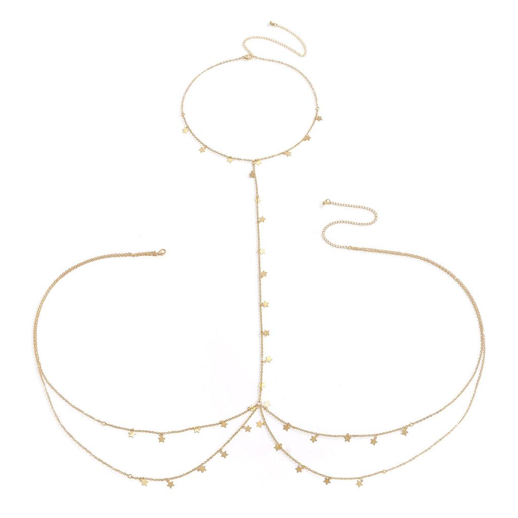 Beach Bikini Metal Multi-Layer Chest Chain, Sexy Star-Shaped Fringed Chain Body Chain For Women