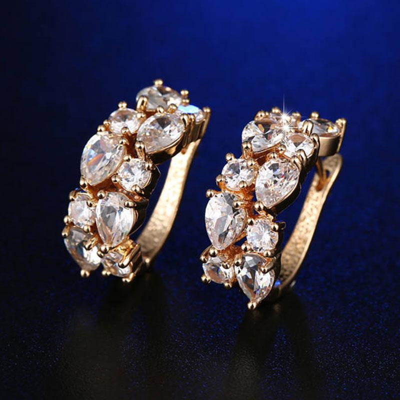 Ohrringe für Damen Schmuck 14K Gold Plated Pendientes Mode Runder Kreis Mosaik Klare Zirkonia Zirkon Stecker DIY Ohrring Schmuck