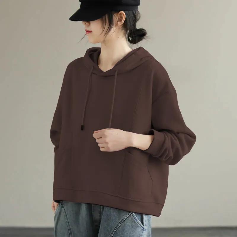 Maglione primaverile con cappuccio e maniche lunghe, versione coreana del top ampio in tinta unita da donna