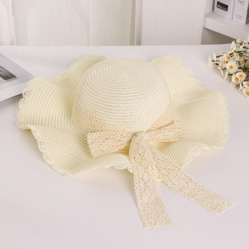 Lace bow lace straw hat fresh sunscreen sun hat women's outdoor travel show face small sun hat