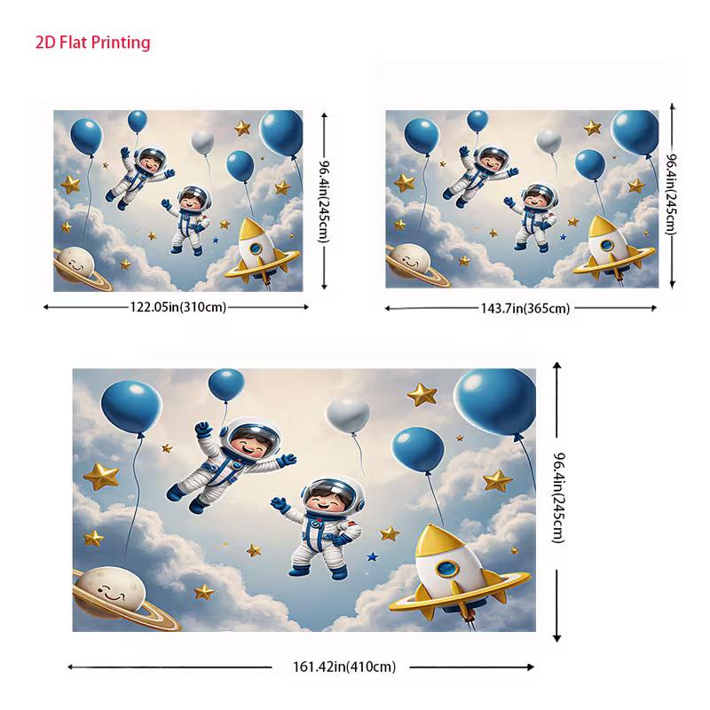 2D Cute Astronaut Boys with Balloons Photo Booth Backdrop Cloth for Birthday