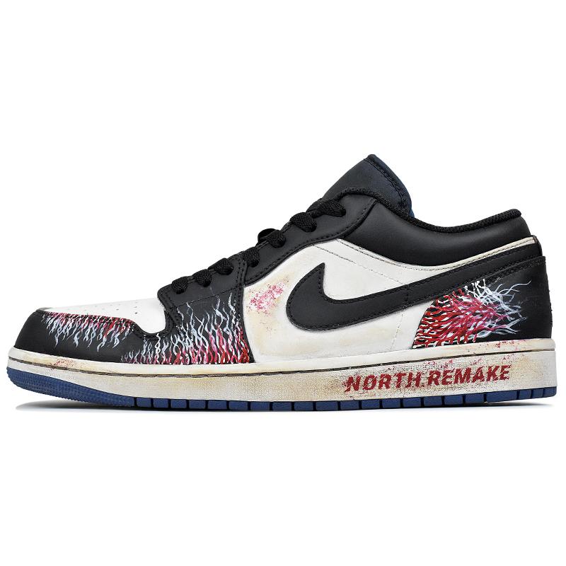 Jordan Air Jordan 1 Abrasion Resistant Low Top Vintage Basketball Shoes Men's Black White Red 553558-414(Team96-S-BOX)
