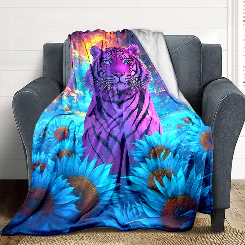 1pc Cosmic Tiger Blanket - Lightweight Flannel Fleece with Digital Printing, Soft Warm for Sofa, Travel, Camping, Office yy251018338