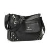 Einfarbige Damen Crossbody-Tasche mit geripptem Panel und Nieten-Details Elegante Kunstleder-Umhängetasche für den täglichen Gebrauch