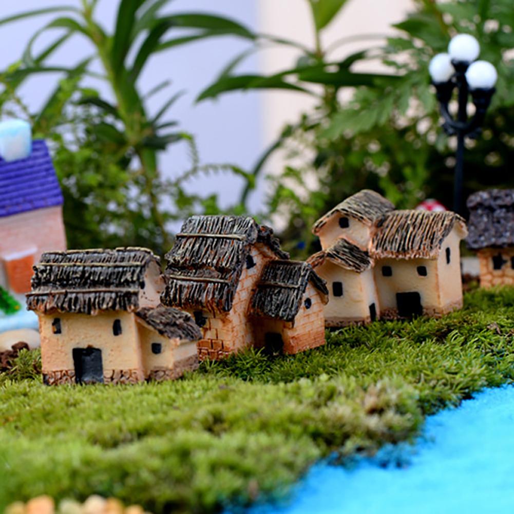 Micro Landscape Thatched Cottage House Creative Crafts Zakka Style Resin Miniature Garden Figurine