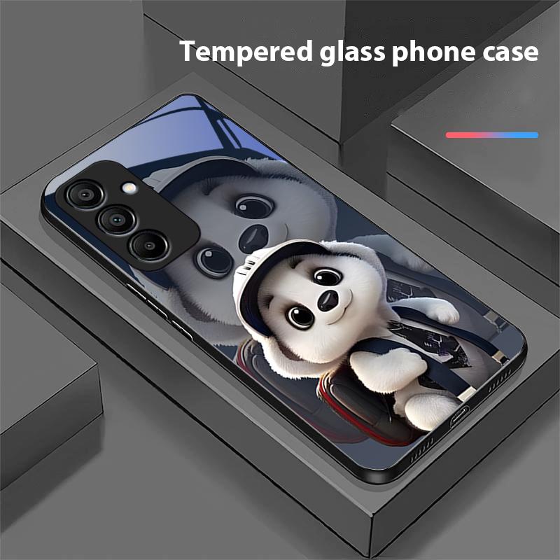 Cute Little Panda White For Samsung Galaxy A15 5G 54 4G 51 50 24 35 90 71 12 51 53 52S 80 22 34 Black Tempered Glass Phone Case