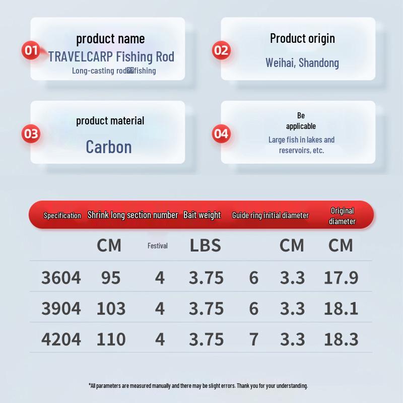 TRAVEL KARP Långkast 4-delad Spö, 3,75LBS, FiskeSpö med Flera Specifikationer